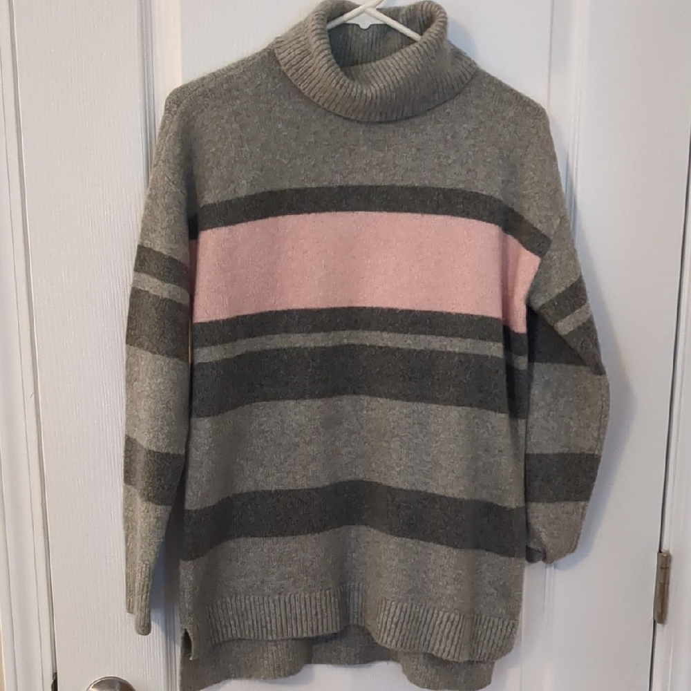 Talbot's Gray & Pink Striped  Sweater